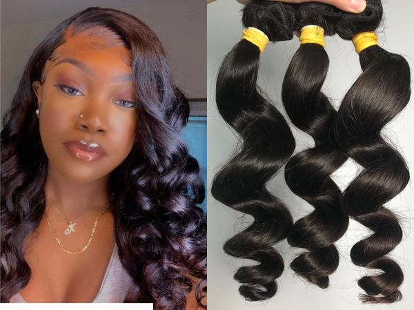 

human hair bundle 1 pcs loose wave natural black virgin unprocessed hair extension for women, Black;brown