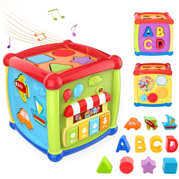 Multifunktionale Musikspielzeug Kleinkind Baby Box Aktivität Cube Getriebe Uhr Geometrische Blöcke Sortierung Pädagogische Initiation Kinder Spielzeug LJ201114