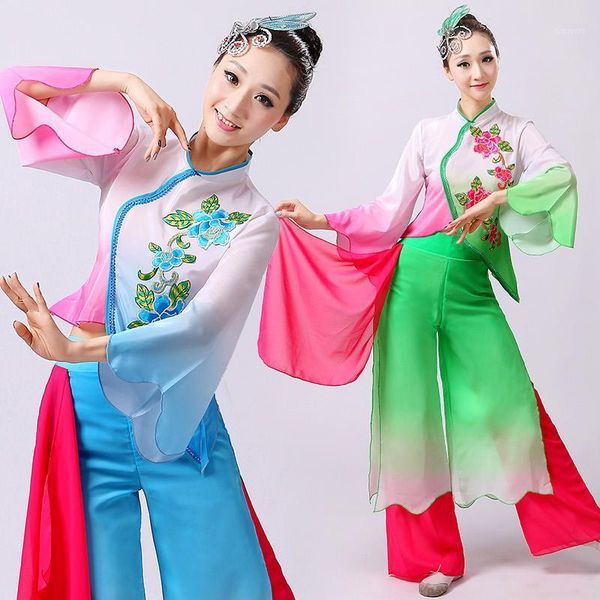 

woman flower embroidery chinese classical dance clothes yangko/umbrella/drum/folk dance costumes for stage performance1, Black;red