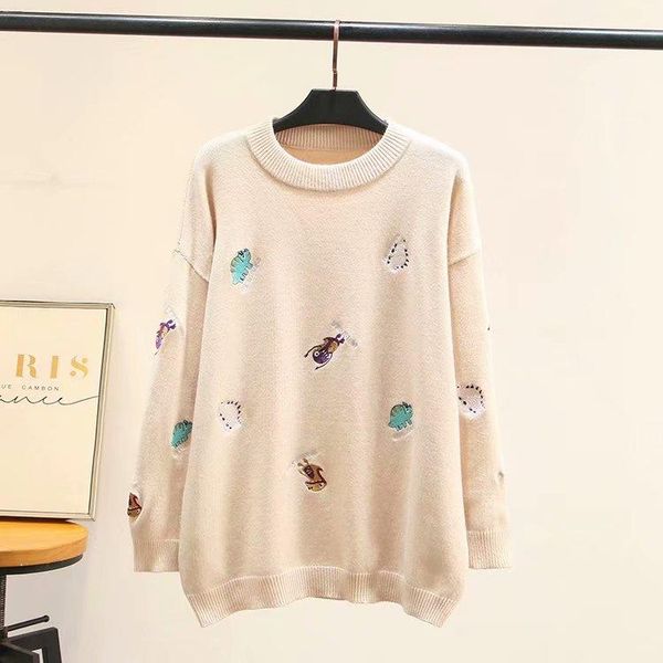 

embroidery cartoon sweater female plus size fashion loose loose slim round neck long sleeve pullover jumpers women 2020 spring bbyyyy, White;black