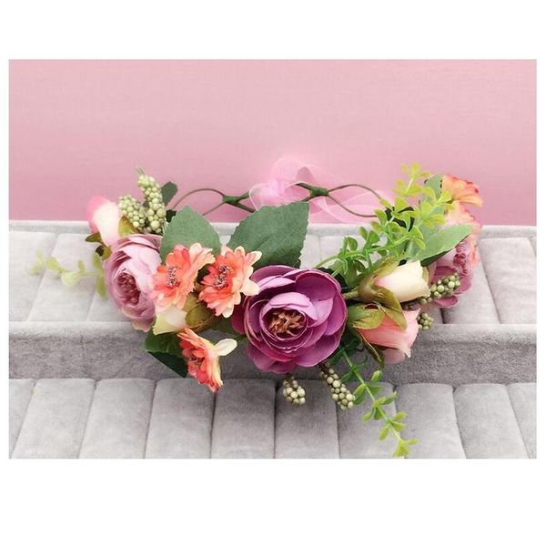 

women bridal flower wreath festival wedding girls party floral garlands crown floral halo with ribbon flow qyljxk