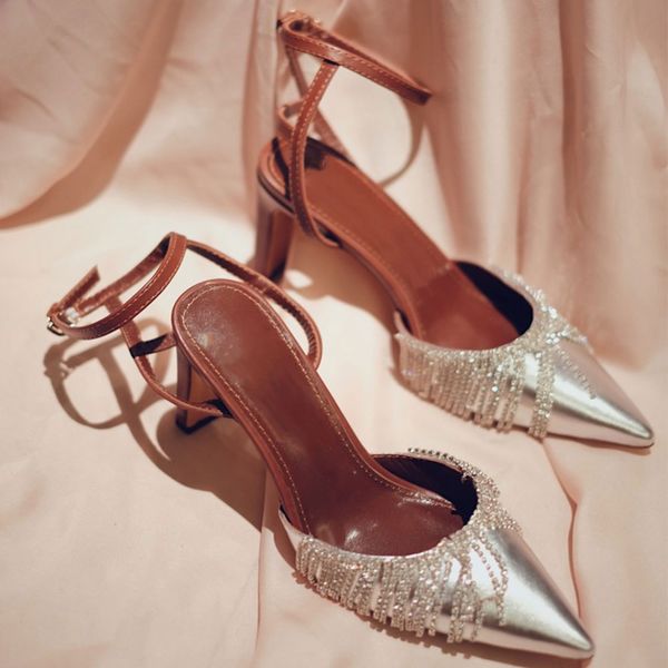 

kim kardashian gigi's instagram superfairy fringed diamond water drill with pointed high heels, Black