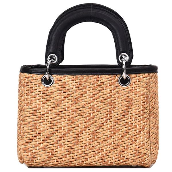 

tftp-new fashion shoulder bag ladies square straw bag summer rattan hand-woven beach flip bohemian handbag