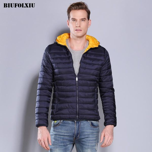 

biufolxiu new jackets men 2021 winter spring parkas with hood zipper pocket plus size slim coats male casual outerwear, Black