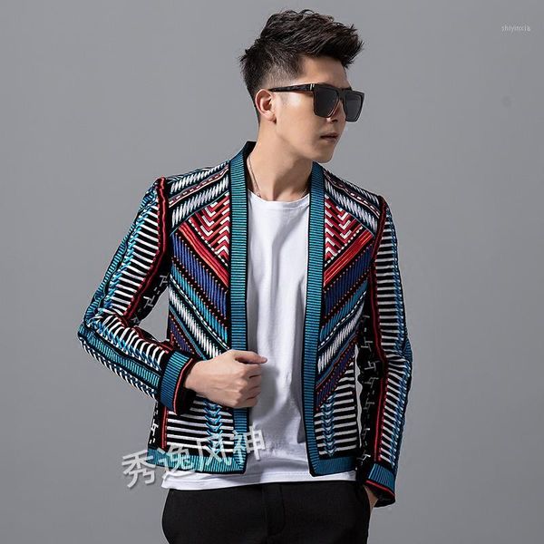 

autumn winter blazer men's new fashion handsome jacket male slim suit korean striped embroidery men hip hop trend coat1, Black;brown