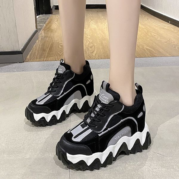 

2021 the new breathable wedges tennis platform hidden heels woman high rentals to vulcanized shoes ladies 44xi, Black