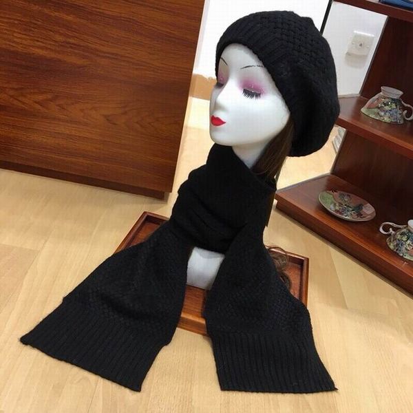 

2020 cotton knitting blackhats & scarves sets women winter comfortable warm hats, scarves sets with box, Blue;gray