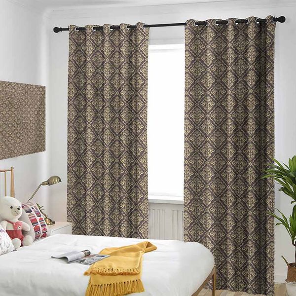 

thermal insulated room darkening window shade classical pattern with damask ornaments antique flourish curly leaves pattern curtain