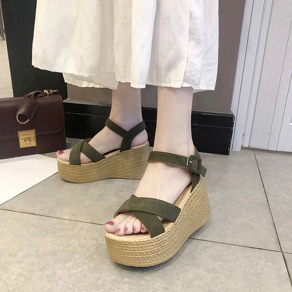 

cootelili woman sandals women 2020 fashion sandalias buckle platform basic 9cm heel wedges shoes womens sandal plus size 40 #io4v, Black