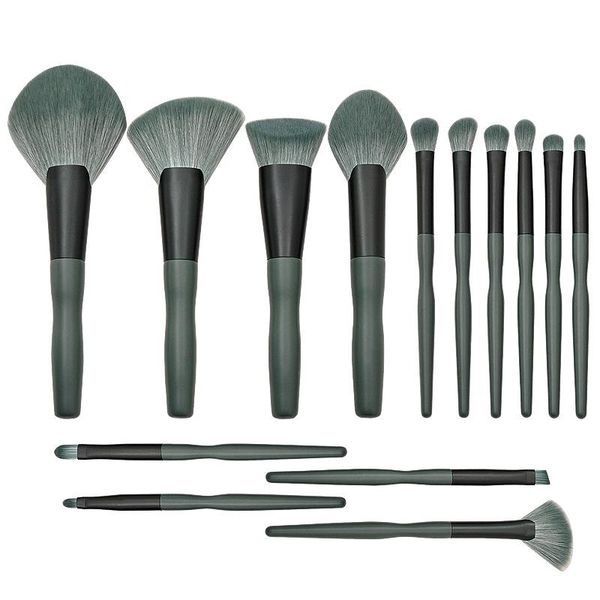 

makeup brushes 14 pieces large fan shaped brush head with wooden handle set
