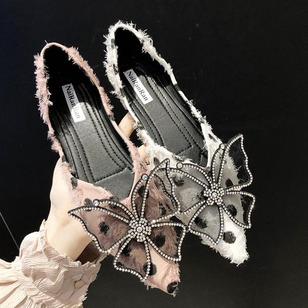 

fairy crystal butterfly fur flats woman pointed toe ballerina espadrilles women shoes loafers paillette polka dot moccasins 2020, Black