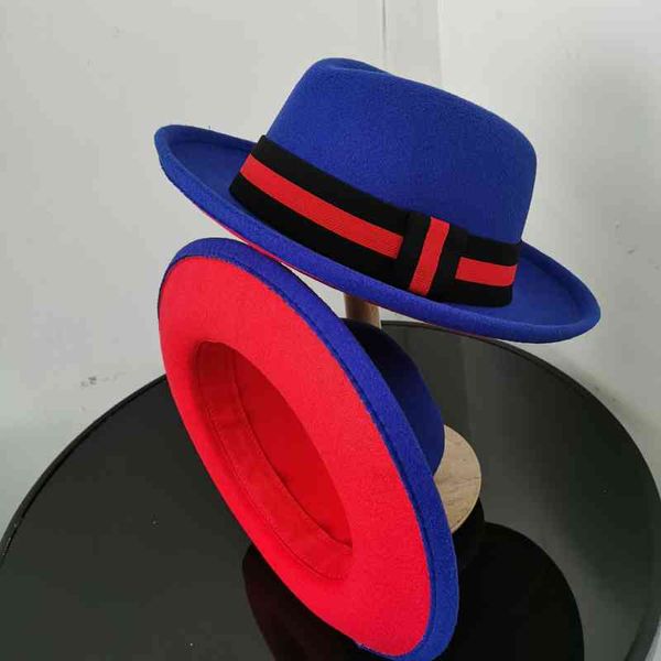 fedora siyah kırmızı alt keçe caz melon performans wo ve erkekler için iki tonlu fötr şapkalar kilise şapkası