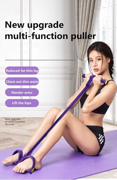

newly 4 tube fitness elastic sit up pull rope abdominal exerciser home gym pull rope pedal ankle puller fitness & body building