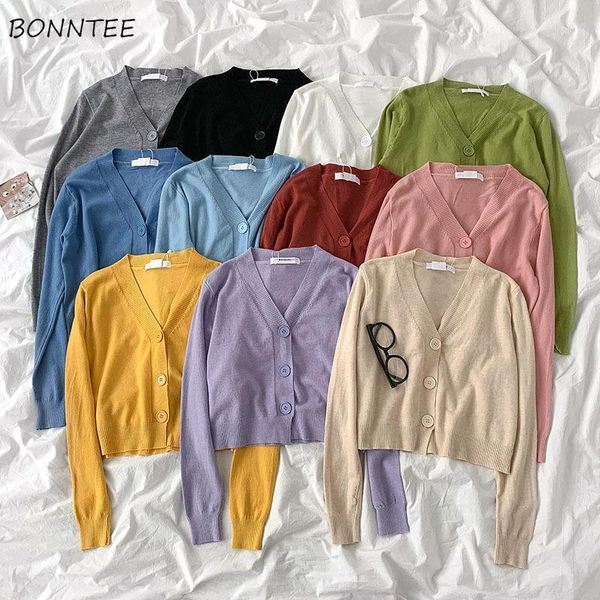 

cropped cardigan women chic sweet candy color trendy ins all-match fall spring lady knitwear simple vintage v-neck femme sweater1, White