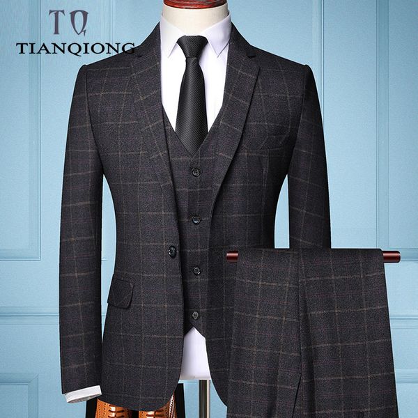Abito da uomo in tre pezzi scozzese formale da uomo per abito da sposa scozzese da boutique di moda da uomo (giacca + gilet + pantaloni) 201027