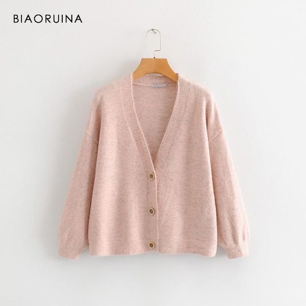 

colors women's loose solid single breasted cardigans v-neck cardigans lantern sleeve sweet casual all-match sweater clothes1, White