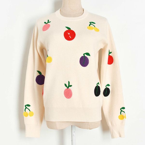 

new autumn sweet sweaters for women embroidered casual fruit outerwear college girl pullovers clothes m2tl, White;black
