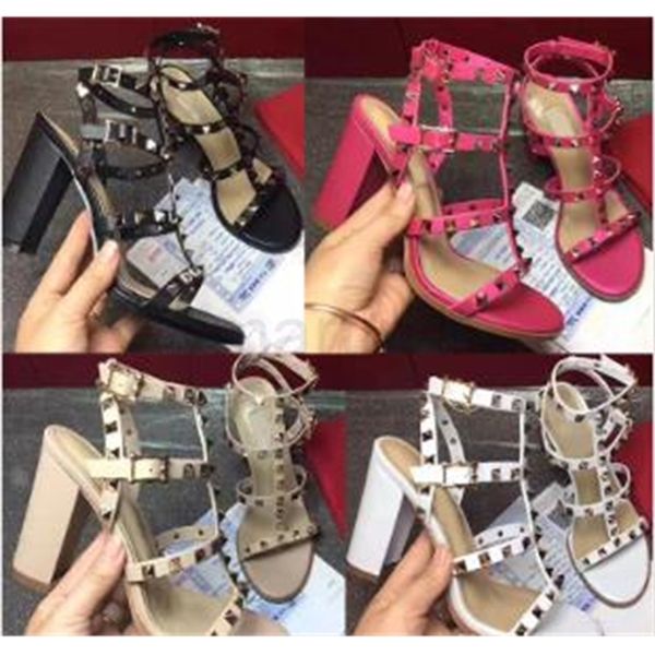 

high 2019 quality european style brand shoes imported leather female sandals designer has tag slippers women's fashion heels, Black