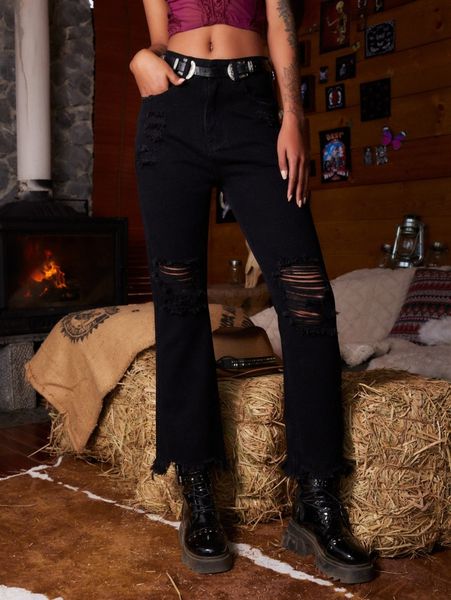 

romwe distressed solid jeans l596#, Blue