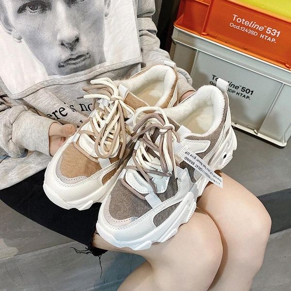 

fur sneakers women shoes plush platform sneakers winter vulcanized shoes warm chunky trainers women 2020 zapatillas mujer #hn98