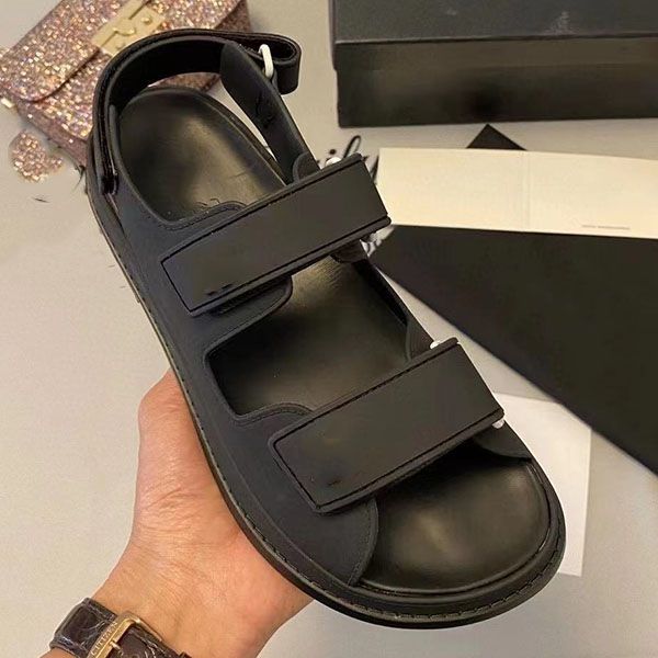 

new-women calf leather quilted platform sandals designer women's flat sandals 35-41 with box, Black