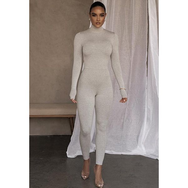 

2021 new fashion causual bodycon women rompers slim empire push up package hip o neck long sleeve solid streetwear bodysuit, Black;white