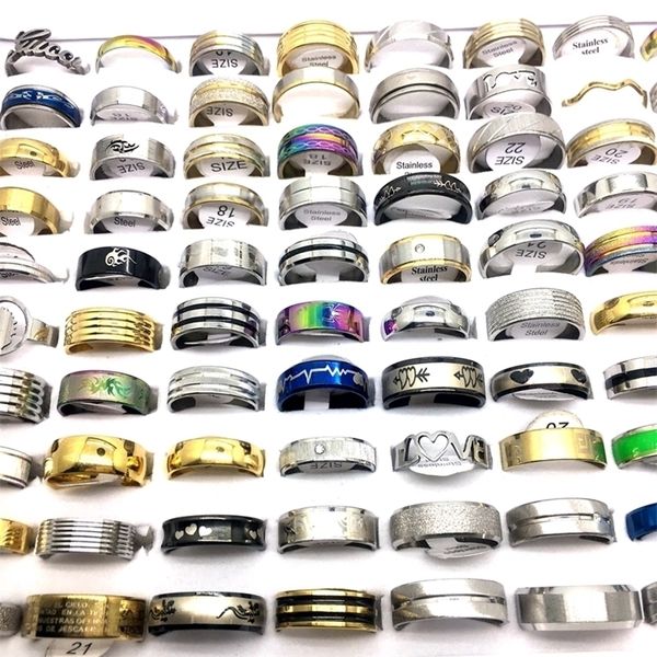 

mixmax 50pcs men''s stainless steel rings fashion jewelry wholesale lot ring brand 220225, Slivery;golden