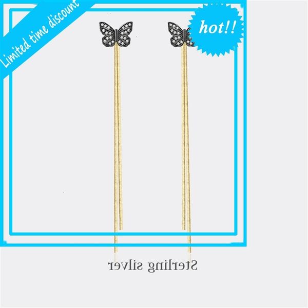 

new pure silver needle earrings: a two-way personalized long butterfly chain earrings, Golden