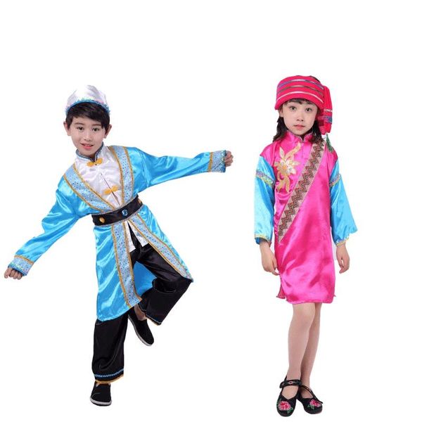 

stage wear chinese uygur dance costumes kindergarten cosplay clothes for children festival performance minority, Black;red