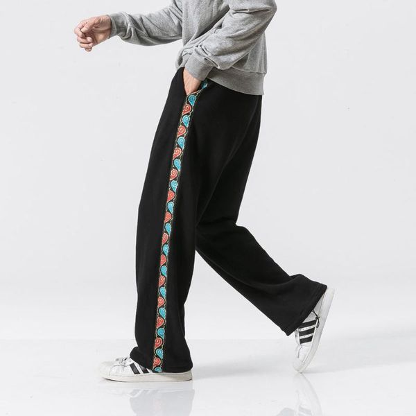 

men's pants mrgb chinese style thicken warm straight autumn winter casual oversize streetwear trousers harajuku fashion, Black