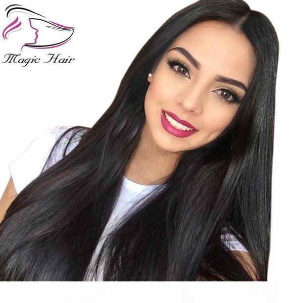 

evermagic brazilian hair non-remy 13x4 deep parting lace front human hair wigs straight pre-plucked with baby hair glueless lace front wig, Black;brown