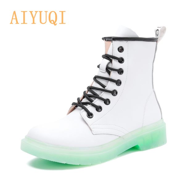 

aiyuqi women winter boots shoes fur 2020 new genuine leather fashion ankle boots student flat female martin shoes lj201130, Black