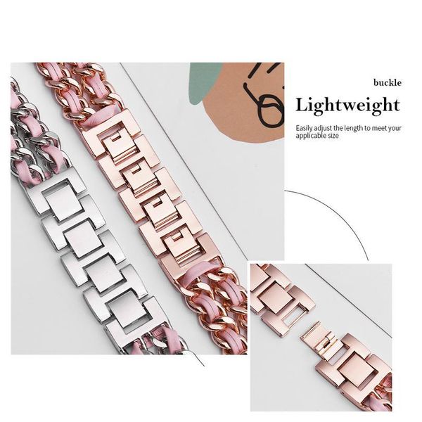 

band for watch 5 4 40mm 44mm watchband stainless steel chain with leather bracelet strap for iwatch series jllwgq, Black;brown