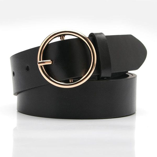 

gold round metal buckle green wide female waist belt black white ladies pu leather waistband women wild belts 3.3 cm, Black;brown