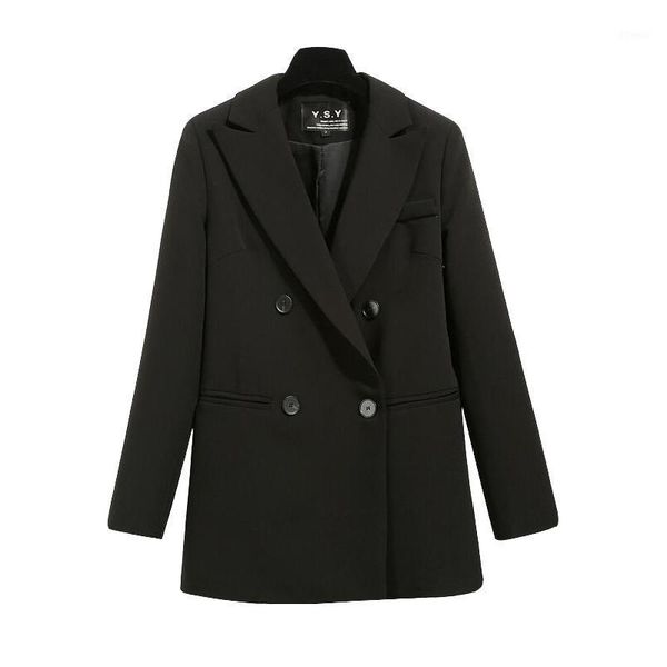 

women's suits & blazers 2021 autumn winter women black suit jacket double-breasted slim coat solid casual female blazer long-sleeved ov, White;black