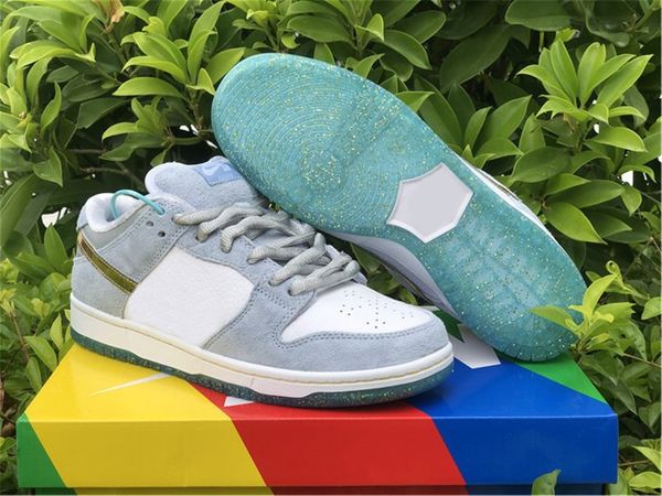 

sean cliver x authentic sb dunk skateboard shoes men women low white psychic blue metallic gold zapatos sneakers dc9936-100 with box us5-13