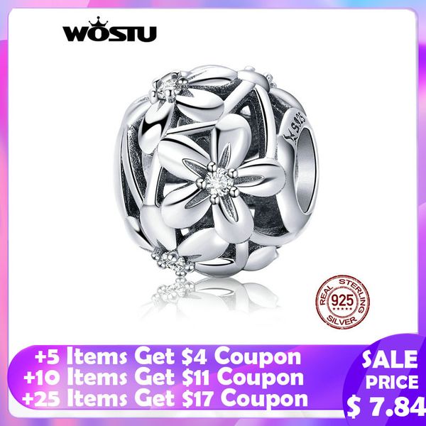 

add to cart win gift] wostu 100% 925 sterling silver openwork flowers charm fit original diy bead bracelet bangle jewelry q1106