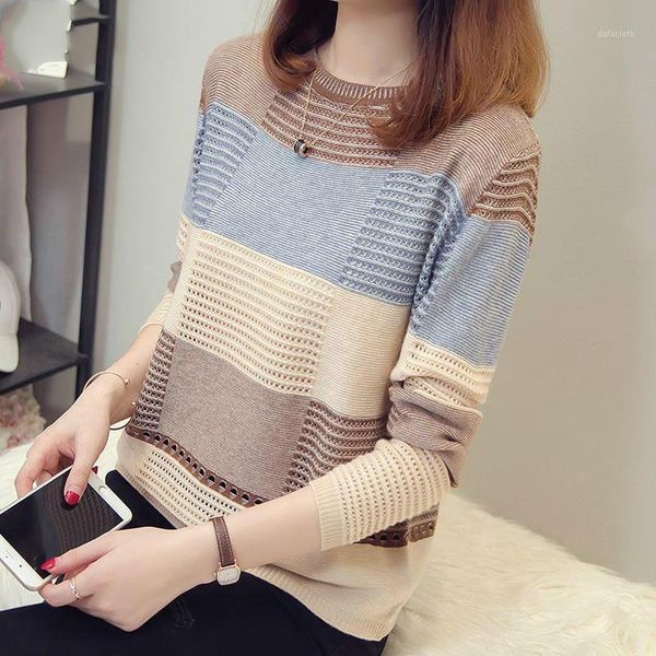 

spring and autumn new women's korean-style color matching loose striped long-sleeved bottoming sweater pullover1, White;black