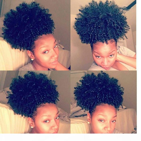 

afro short kinky curly ponytail bun hair 120g human hair ponytail for black women