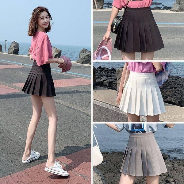 

high-waisted pleated skirt 2020 new style skirt spring and summer women's korean-style college style a-line t021, Black