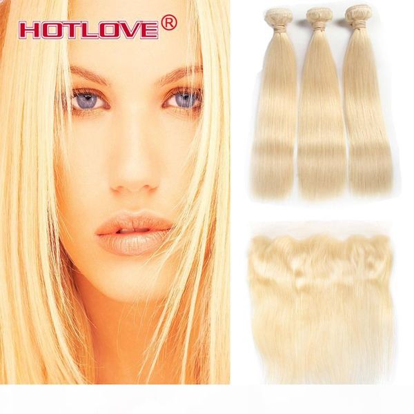 

3 human hair blonde bundle with closure 13*4 inch remy malaysian virgin straight 613 honey blonde bundles with frontal closure ear to ear, Black;brown