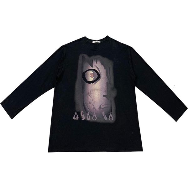 

2021 autumn women harajuku cartoon eyes pattern printed loose round neck long sleeve casual tees man t-shirt rj6q, White