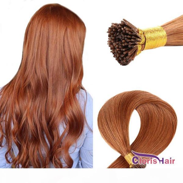 

#30 medium auburn stick i tip hair extensions keratin fusion pre bonded silky straight brazilian remy natural human hair 100 strands 0.5g s, Black
