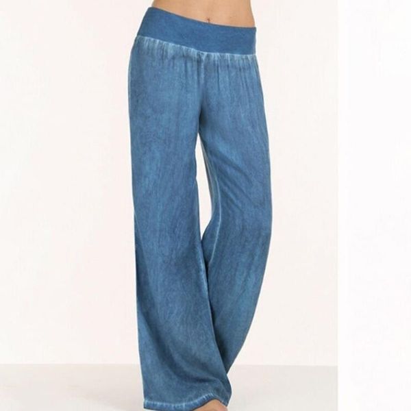 

women sportswear loose solid full length denim yoga pants elastic waist mid waist pleated wide leg pants plus size, White;red