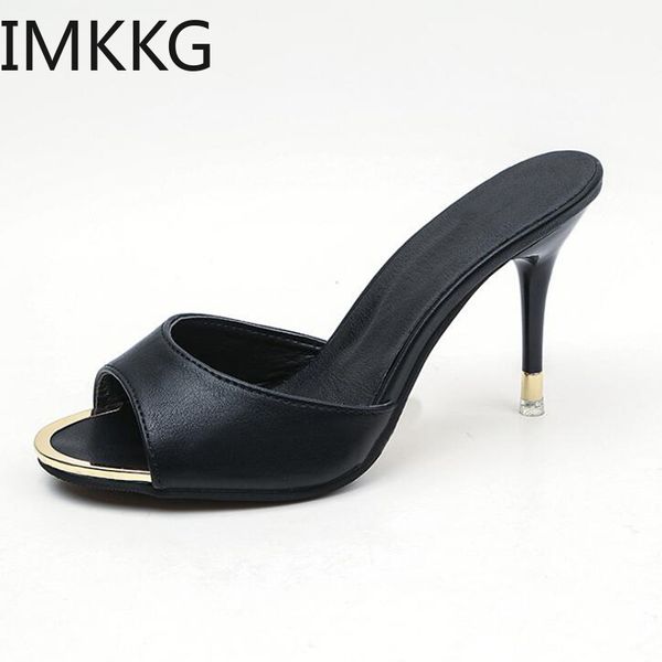 

women high heel shoes 2019 new arrival summer fashion thin heel shoes black slippers women comfortable women sandals f90077
