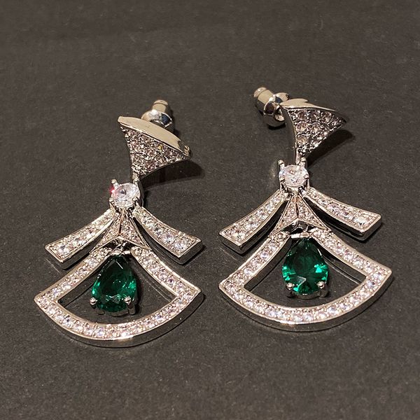 Diamond Zirconia Yeşil Taş Vintage Küpeler Moda Lüks Tasarımcı Kolye Saplama Küpe Kadın Kız Hediyeleri S925 Gümüş Post