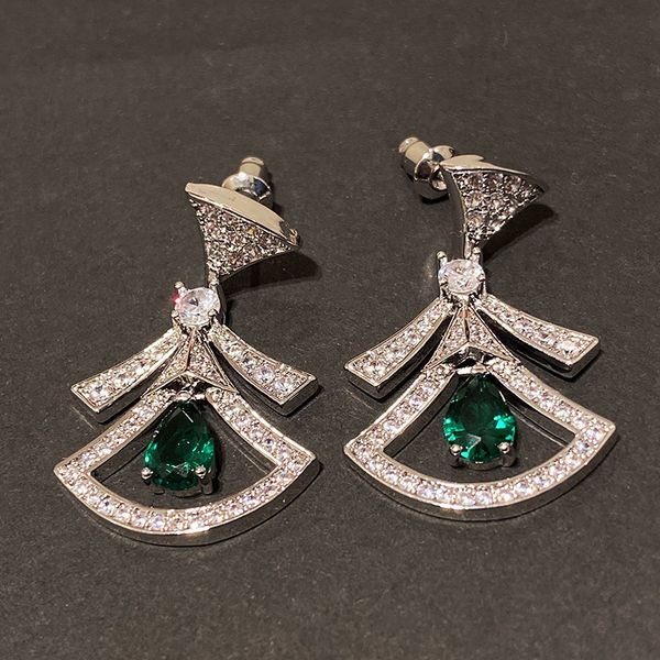 

diamond zirconia green stone vintage earrings fashion luxury designer pendant stud earrings for woman girls gifts s925 silver post, Golden;silver
