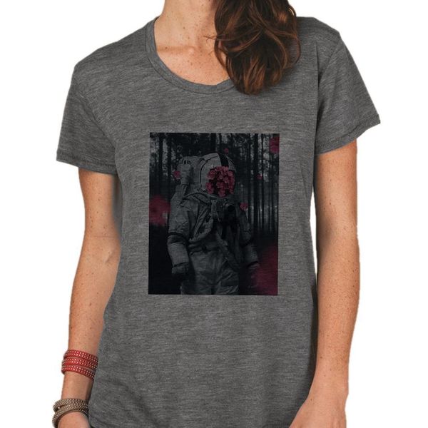 

daily casual wear new astronaut flowers print t-shirt female vogue short sleeve women's shirt harajuku white grey tshirt