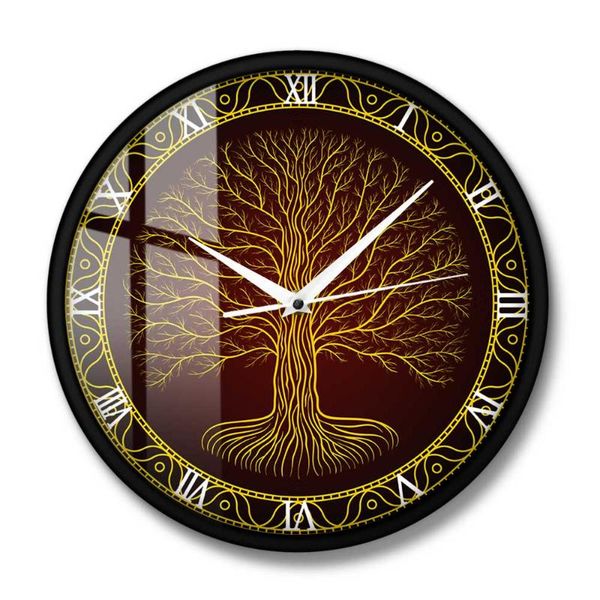 

wall clocks tree of life viking mystic amulet art home decor silent watch nordic sacred symbol druidic yggdrasil clock