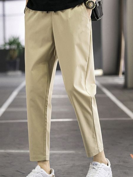 

men solid slant pocket tapered pants e6y8#, Black